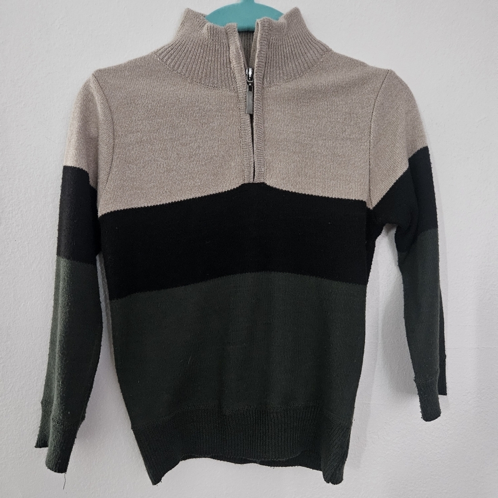 Quarter Zip Sweater Color Block Khaki Black Green Pullover size 3t